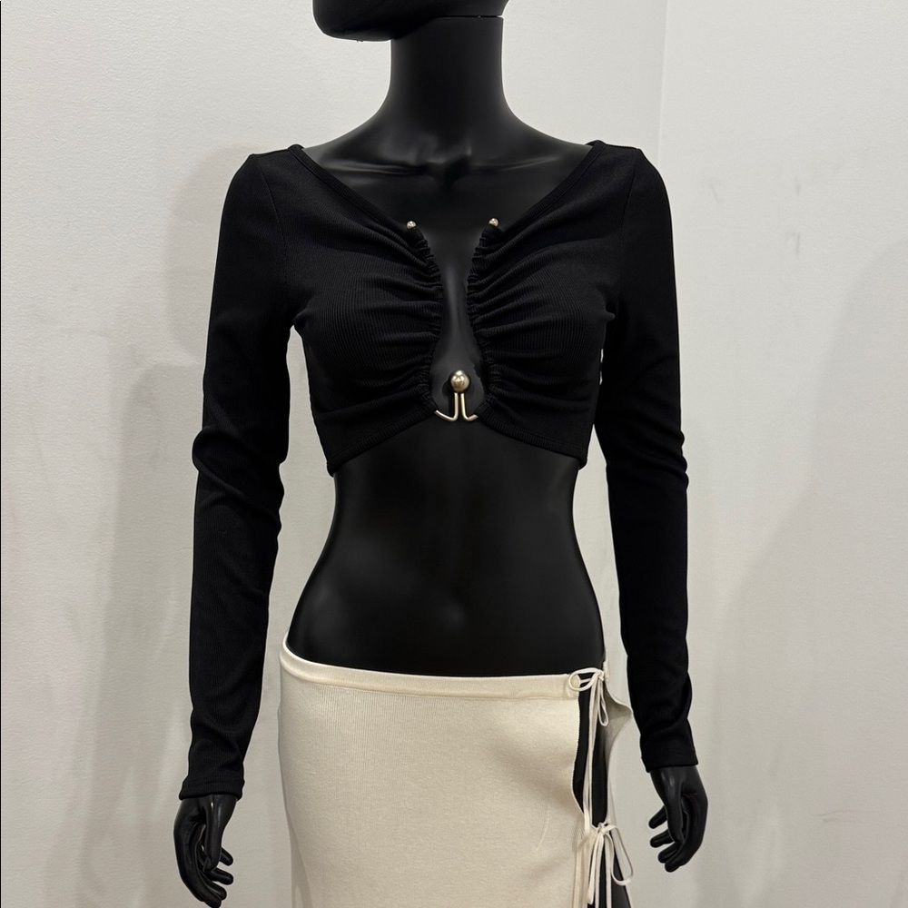 Christopher Esber Hardware Cut-Out Crop Top Black Long Sleeve Size UK 8/ S NEW - Picture 2 of 12